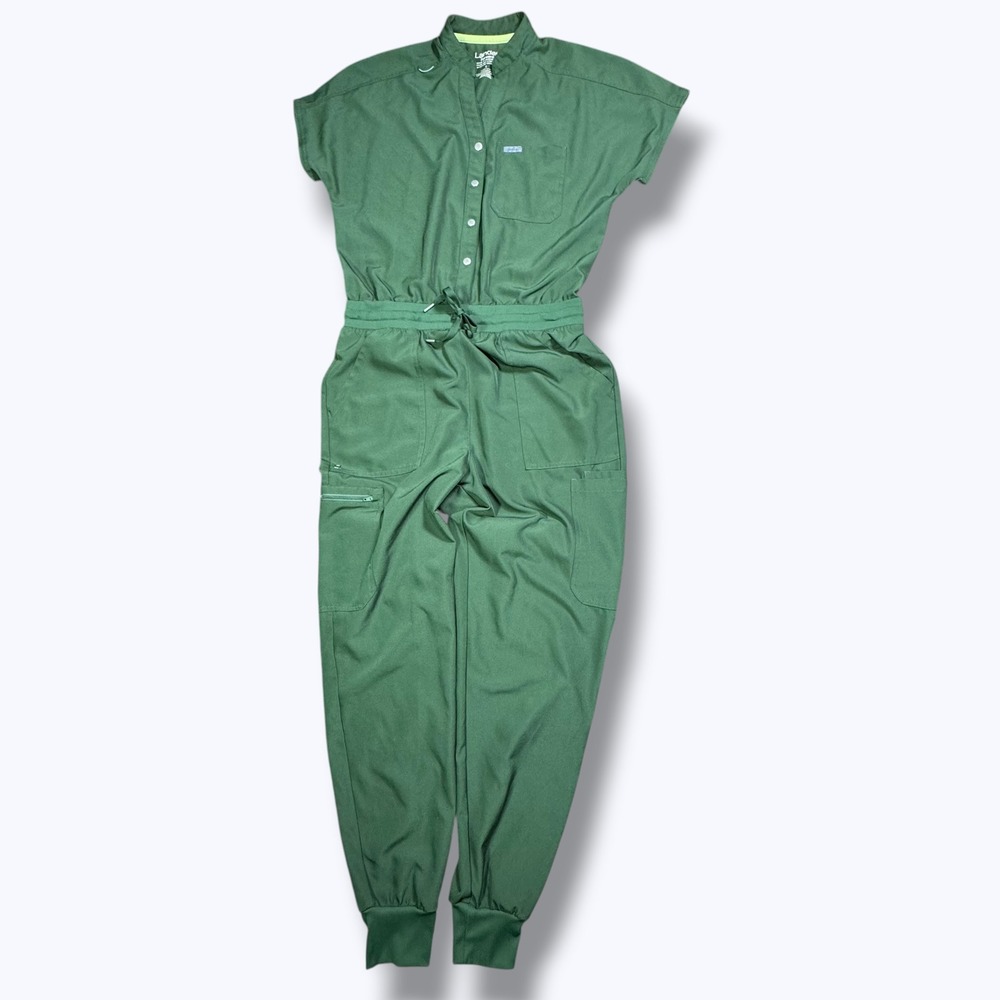 Landau Forward Cargo Scrub Jumpsuit Green Women's Small Workwear Nurse Utility